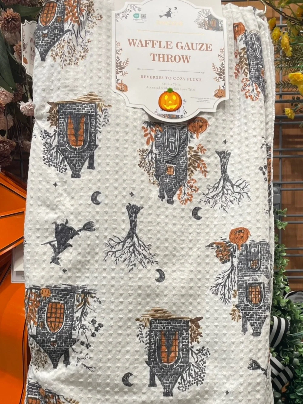 New Reversible Halloween Waffle Gauze Cozy Throw